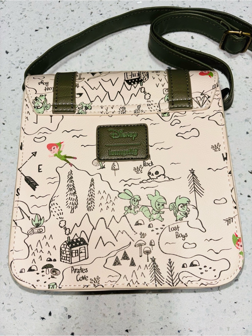 Loungefly Peter Pan Rare Green-Trim Illustrated Crossbody Bag - Picture 3 of 6